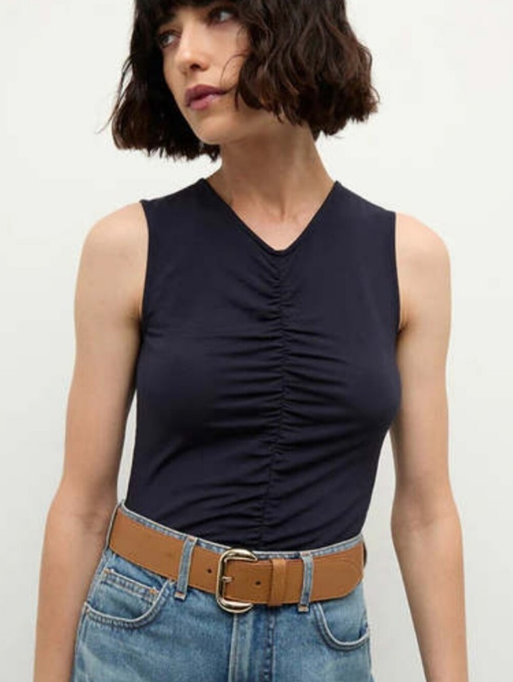 VERONICA BEARD NEETA RUCHED SLEEVELESS KNIT TOP